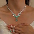 European And American Direct Supply Copper Claw Chain Rhinestone Set Water Drop Necklace Earrings Two-Piece Wedding Jewelry Accessories For Women
