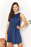 Perfee Round Neck Sleeveless Mini Dress - Navy Knit