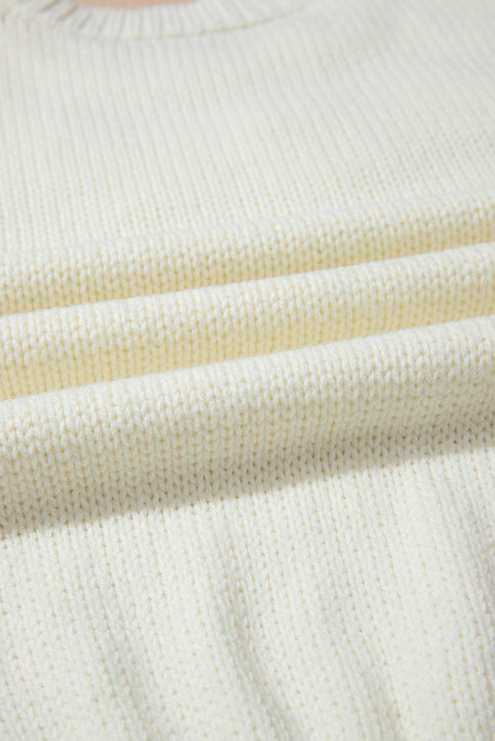 White Textured Puff Sleeve Sweater with Floral Applique Detail - Image 5