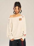 Women’s Slanted Shoulder Embroidered Long-Sleeve Cotton Sweatshirt - Image 2