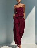 Women's Asymmetrical Button Camisole and Wide Leg Pant Set - Image 6