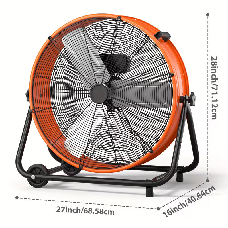 3-Speed Floor Drum Fan for Garage and Office