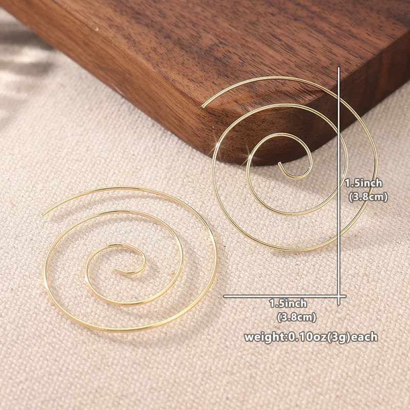 Minimalist Spiral Hoop Earrings Gold Tone Brass Women Lightweight Daily Casual Fashion Jewelry Elegant Versatile