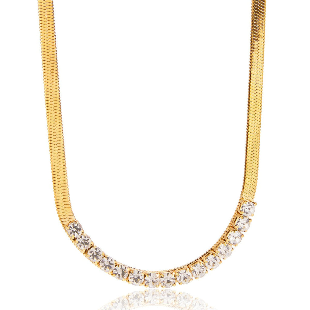18K gold-plated titanium steel necklace with rhinestone accents on a white background.
