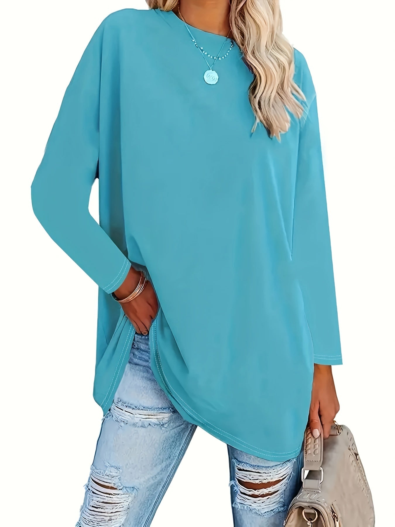 Women's Casual Loose Long Sleeve Top Crew Neck Shirt - Image 6