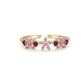 Pink Zircon Flower Open-Ring, Adjustable Gold Plated Statement Ring