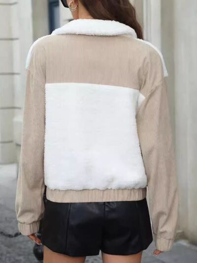 Modern White Contrast Zip-Up Long Sleeve Jacket