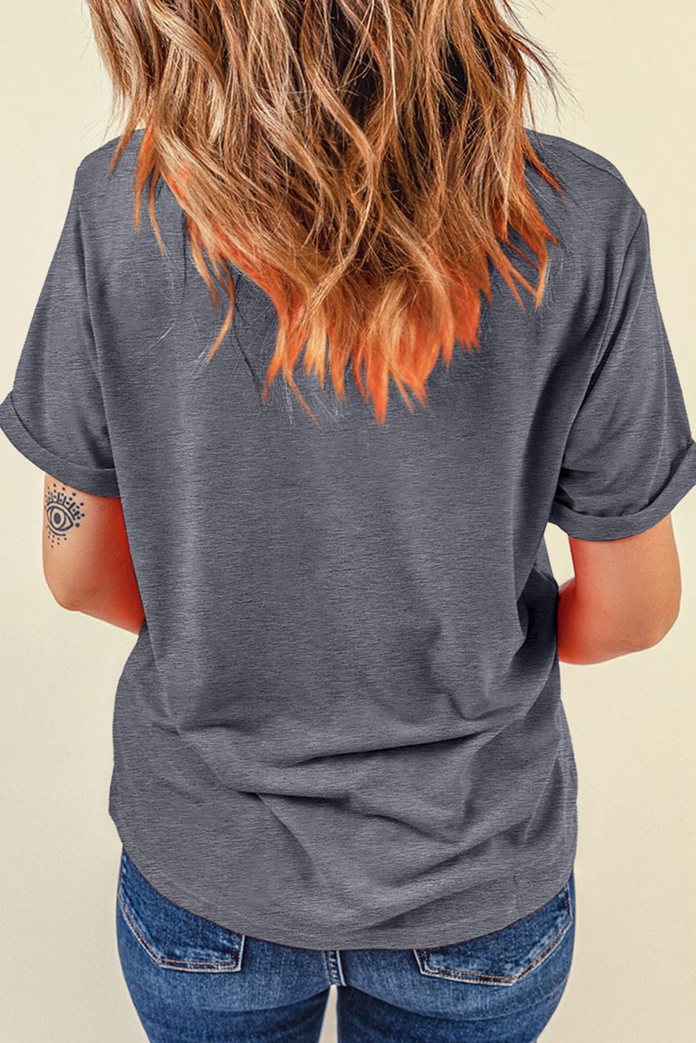 Gray Flag Pattern Sunflower Graphic Crew Neck Casual T-Shirt