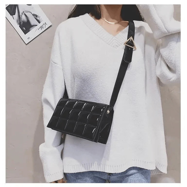Shiny PU Leather Small Crossbody Bag with Elegant Flap Closure