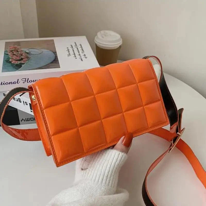 Shiny PU leather small crossbody bag with metallic flap lock decoration