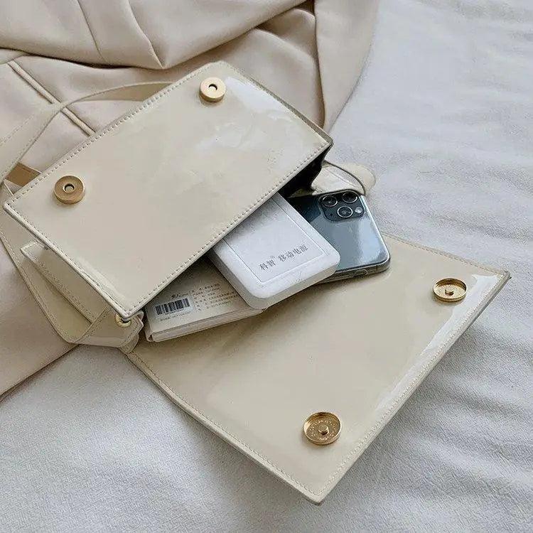 Shiny PU Leather Small Crossbody Bag with Elegant Flap Closure