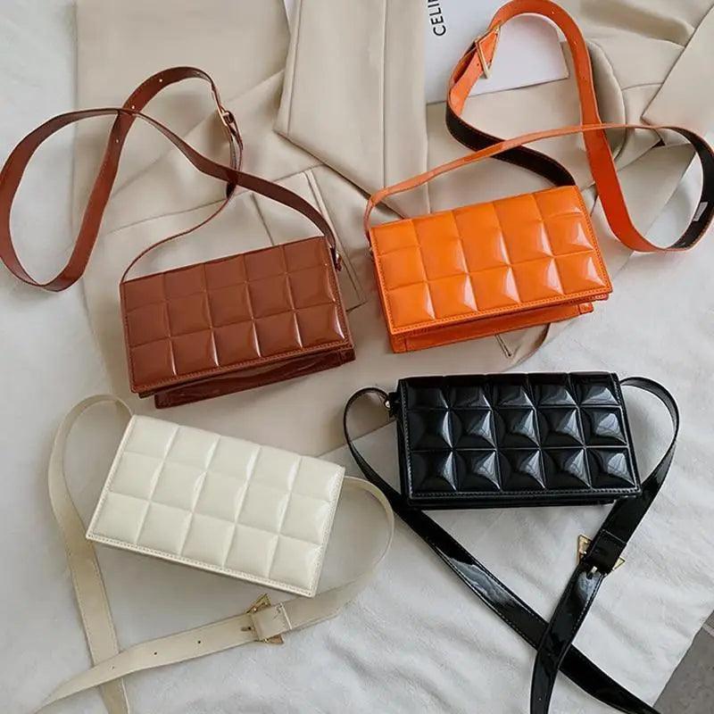 Shiny PU Leather Small Crossbody Bag with Elegant Flap Closure