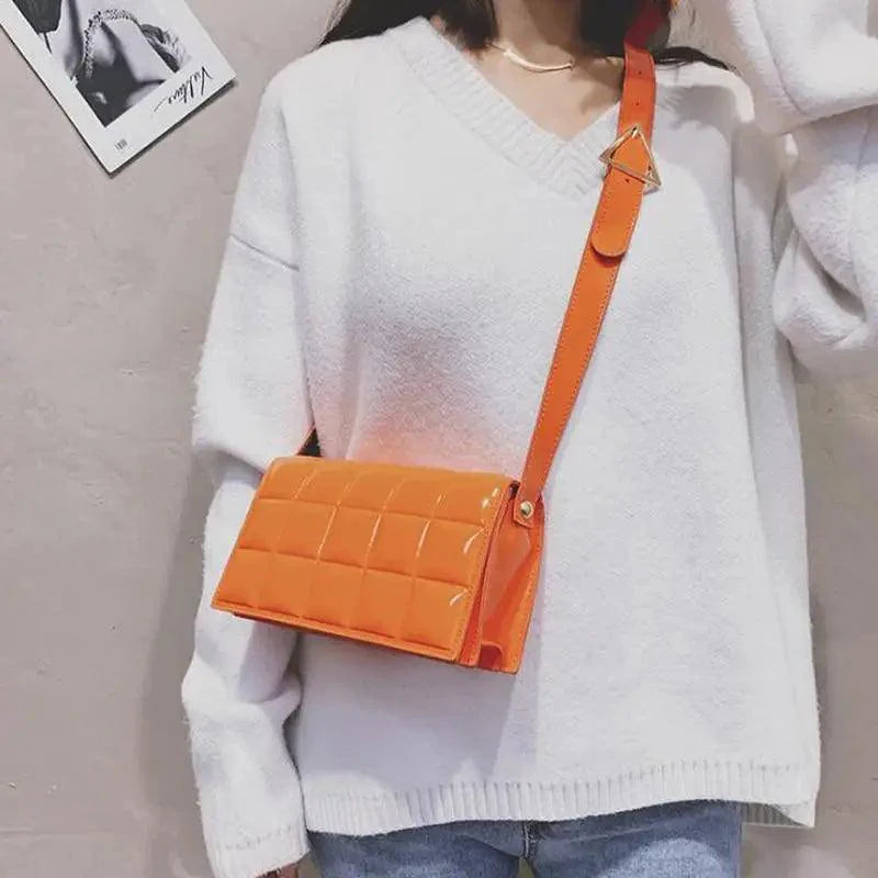 Shiny PU Leather Small Crossbody Bag with Elegant Flap Closure