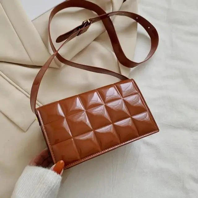 Shiny PU Leather Small Crossbody Bag with Elegant Flap Closure