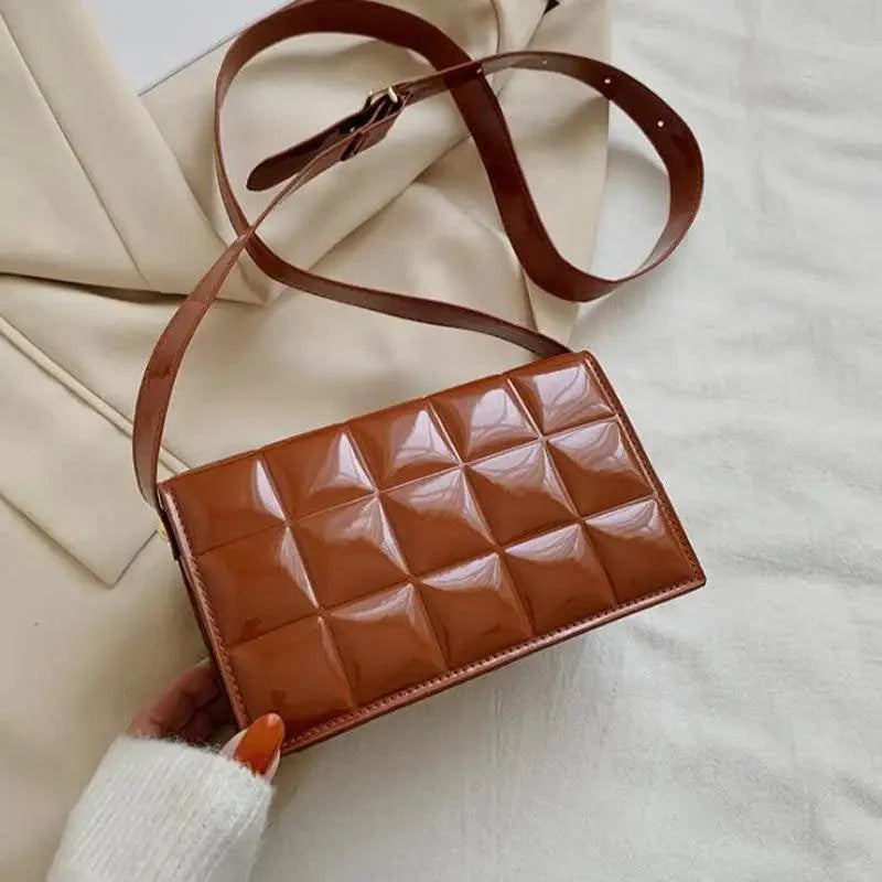 Shiny PU Leather Small Crossbody Bag with Elegant Flap Closure