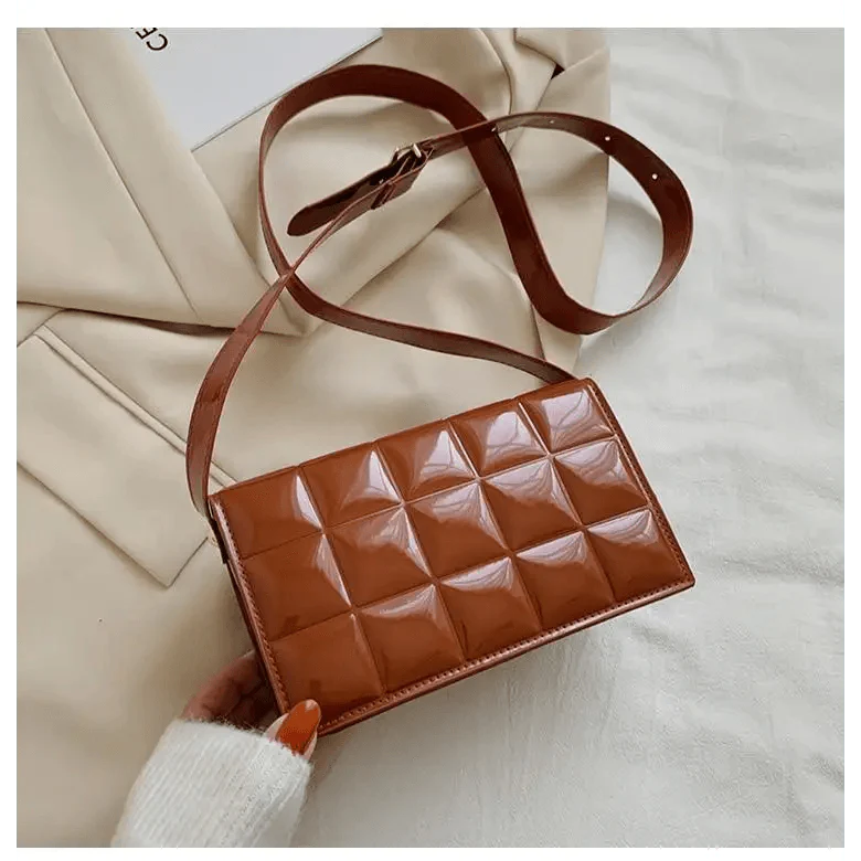 Shiny PU Leather Small Crossbody Bag with Elegant Flap Closure