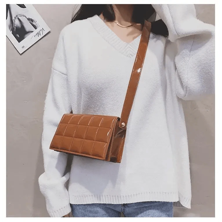 Shiny PU Leather Small Crossbody Bag with Elegant Flap Closure