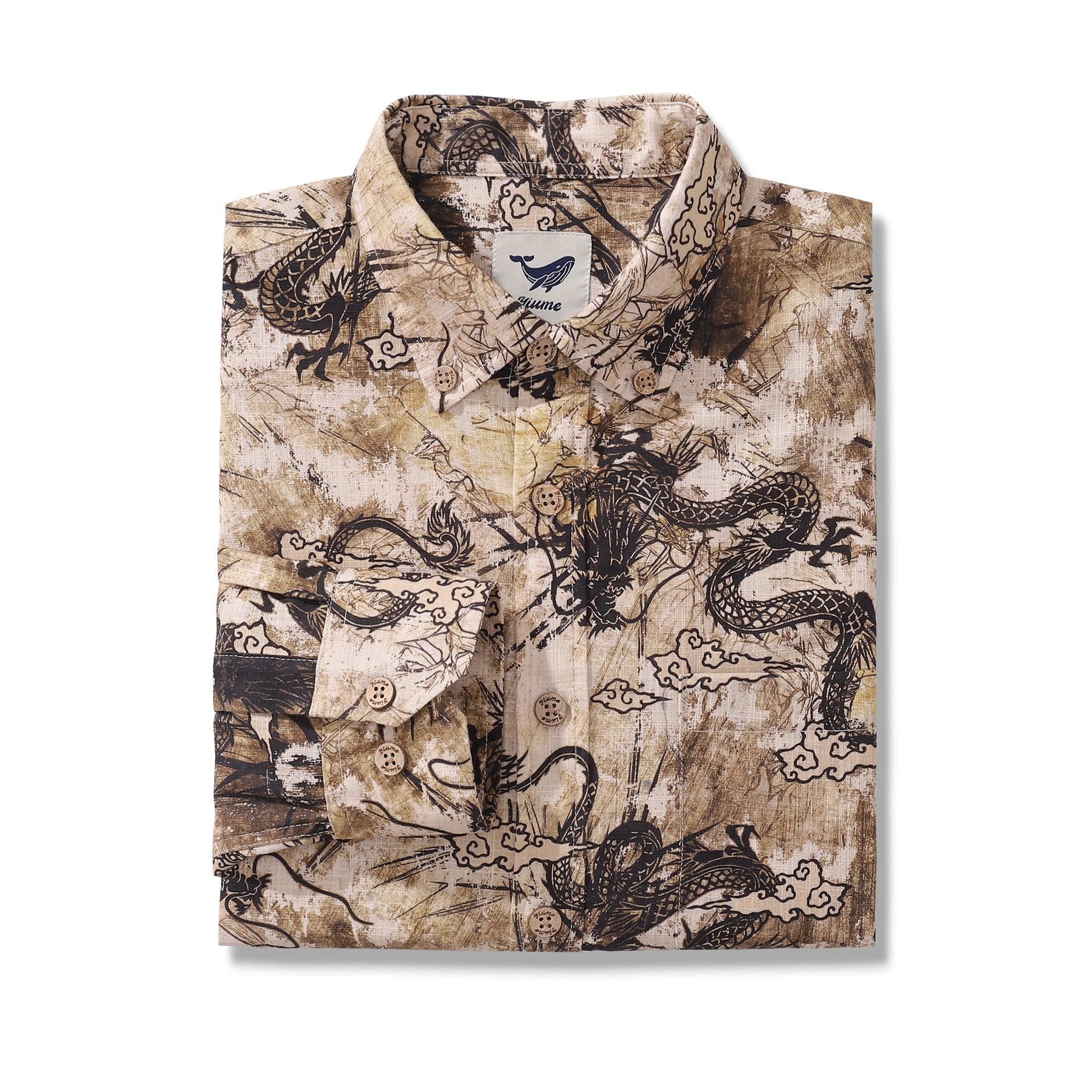 Chinese Dragon Totem Print Cotton Long Sleeve Aloha Shirt