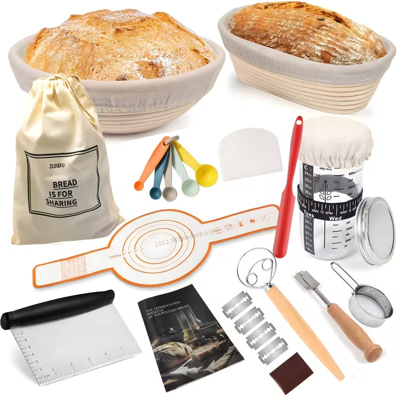 Sourdough Bread Making Kit with Proofing Baskets and Jar