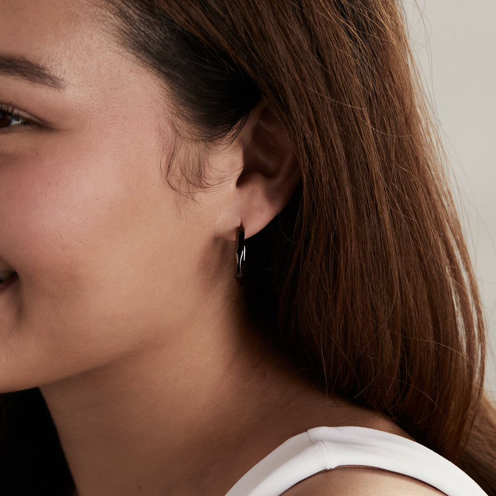 Faceted Hoop Earrings in Shiny Gold, Silver, Rose and Chocolate