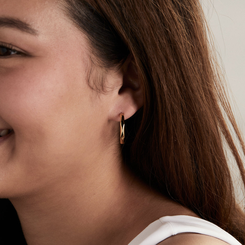 Faceted Hoop Earrings in Shiny Gold, Silver, Rose and Chocolate
