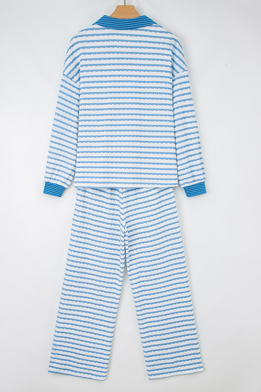Stripe Collared Top and Drawstring Pants Set