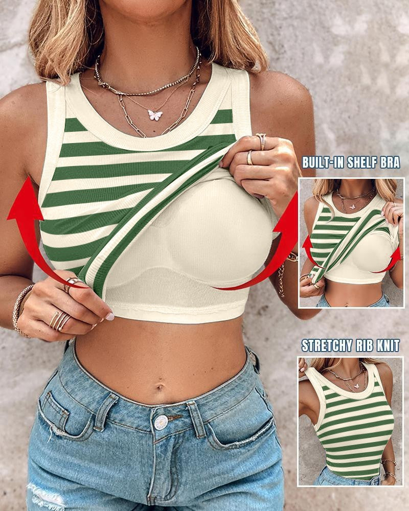 Women's Slim Fit Striped Tank Top with Built-in Shelf Bralette - Image 6
