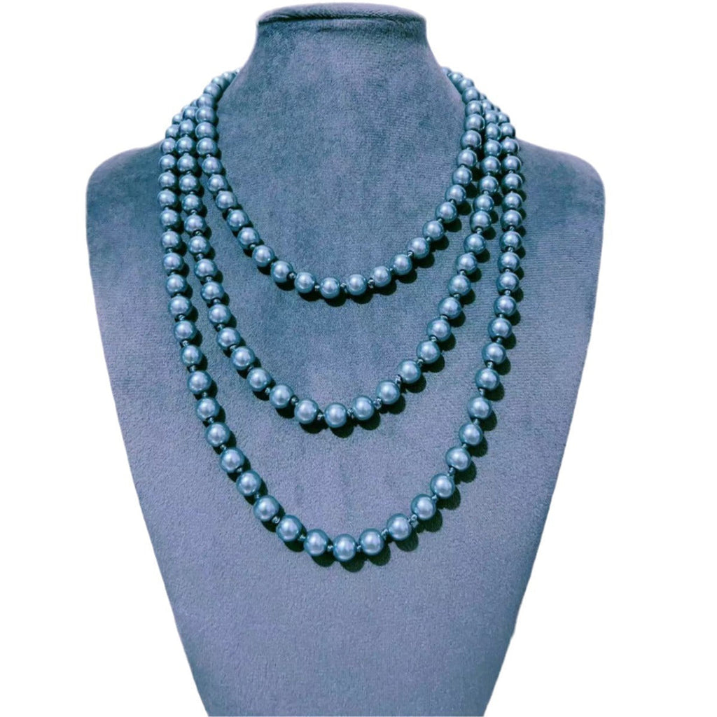European And American Fashion Glass Imitation Pearl Necklace Women's Simple Knotted Multi-layer Long Sweater Chain Clothing Accessories Wholesale