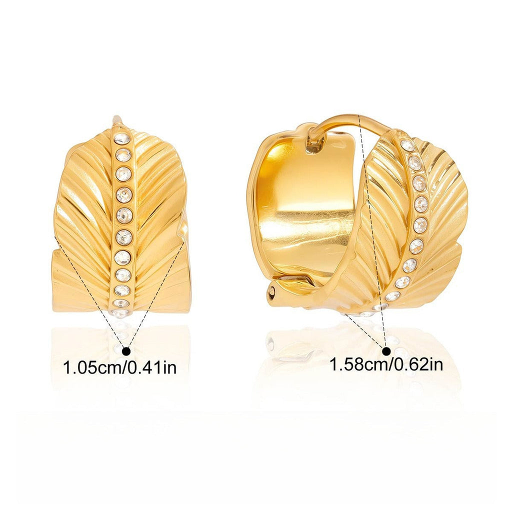 18K Gold Leaf Stud Earrings with Sparkling White Diamonds