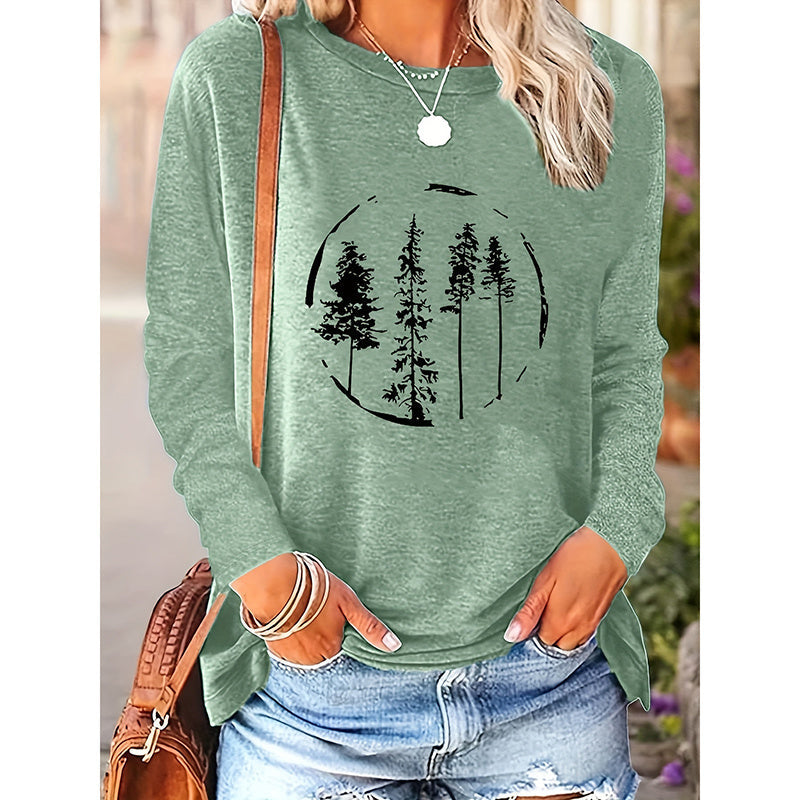 Women’s White Long Sleeve Christmas Tree Graphic T-Shirt