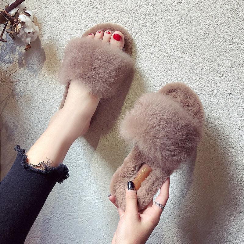 Women's Open Toe Memory Foam Slippers Soft Plush Fuzzy House Slides