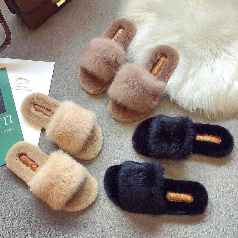 Women's Open Toe Memory Foam Slippers Soft Plush Fuzzy House Slides