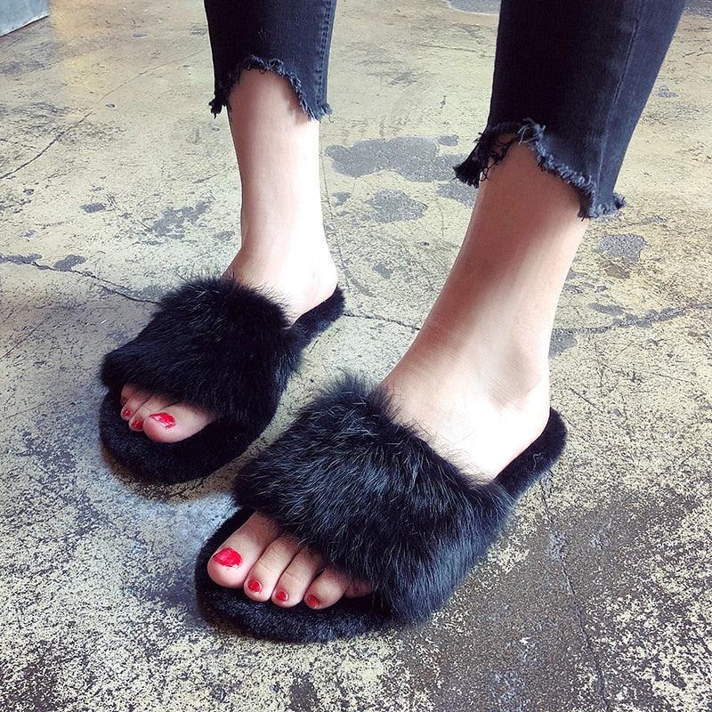 Women's Open Toe Memory Foam Slippers Soft Plush Fuzzy House Slides