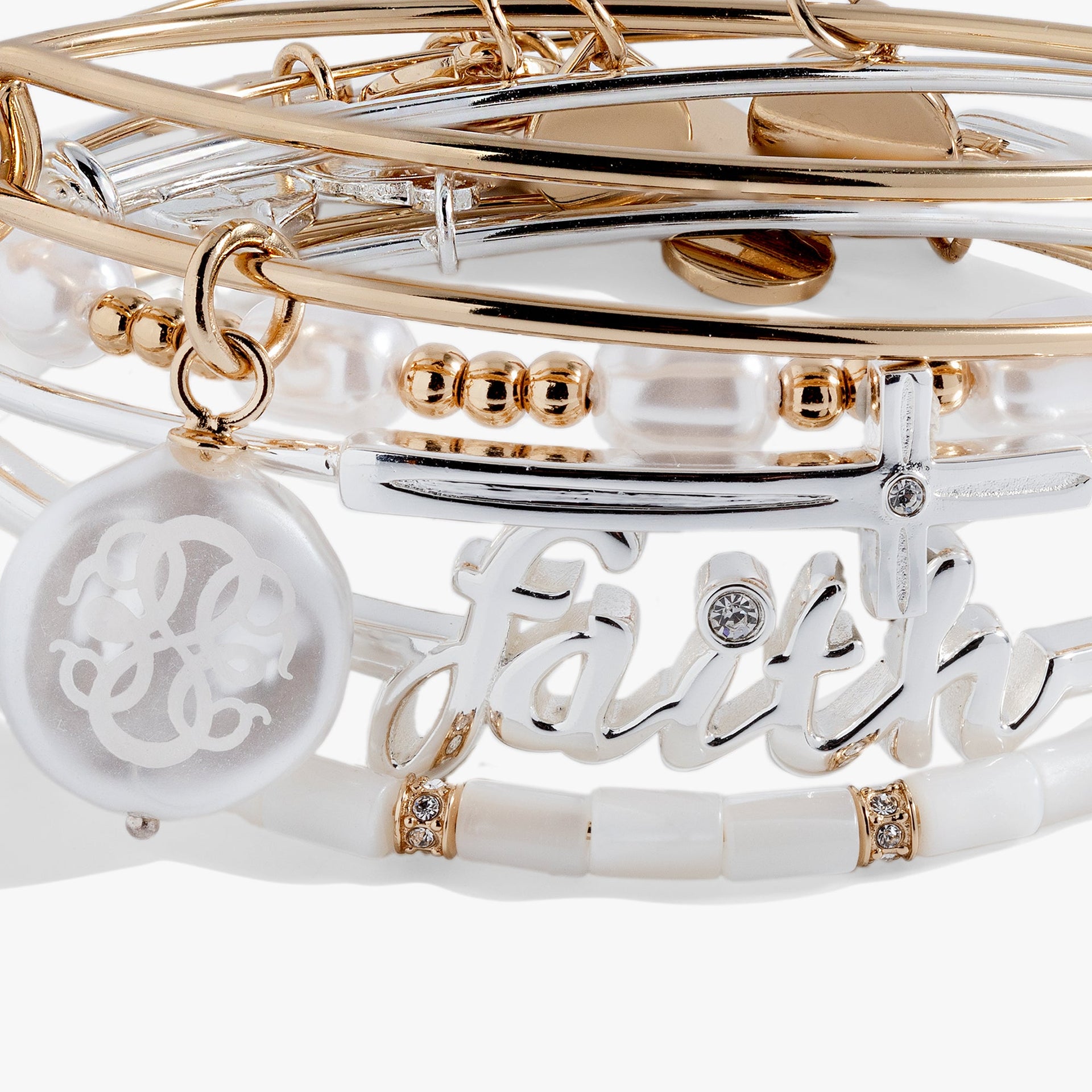 Faith Stackable Charm Bracelet Set of 5 Gold and Silver Tone