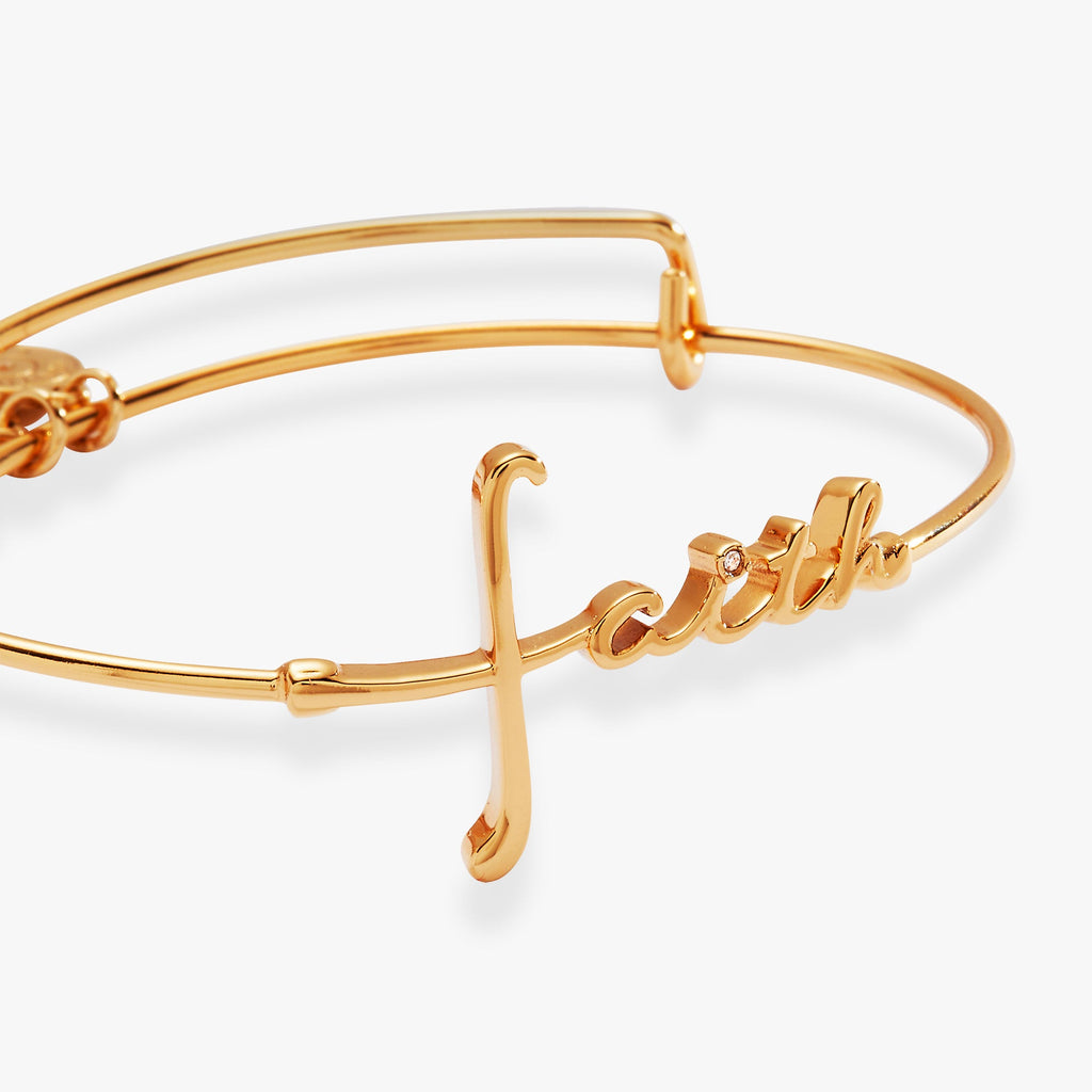Alex And Ani Faith expandable wire bangle with cross script detail in silver tone