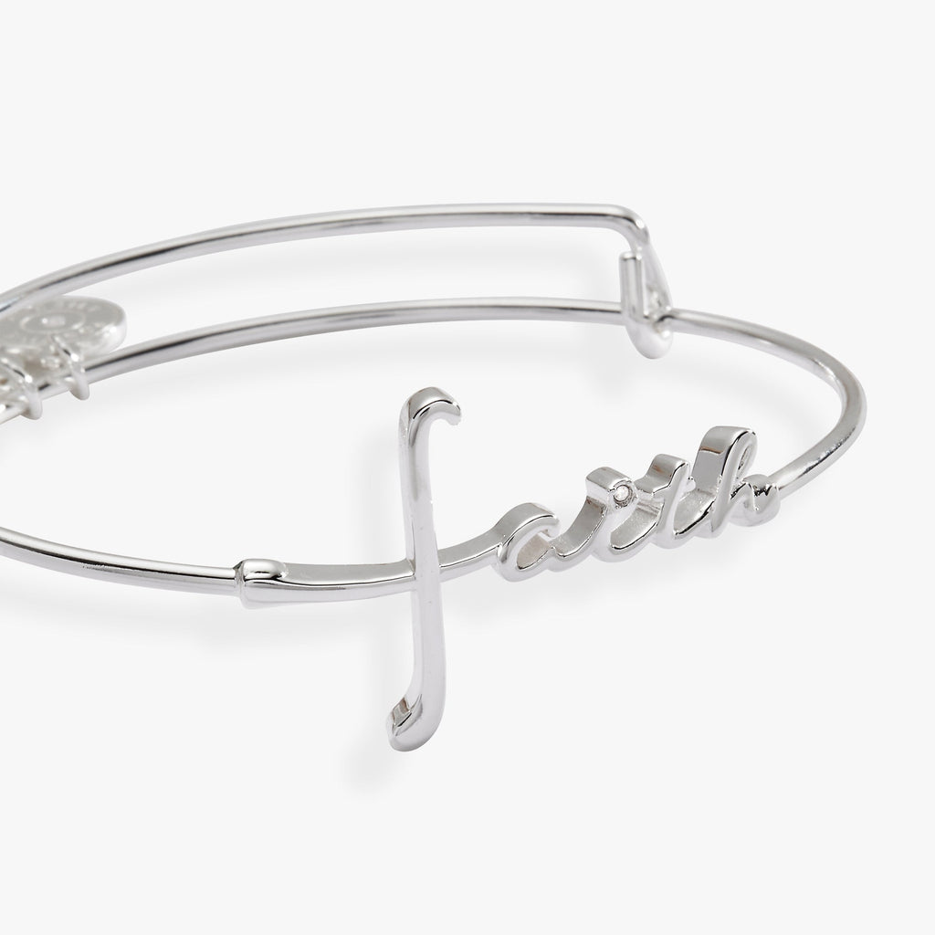 Faith In-Line Expandable Wire Bangle Bracelet with Cross Detail