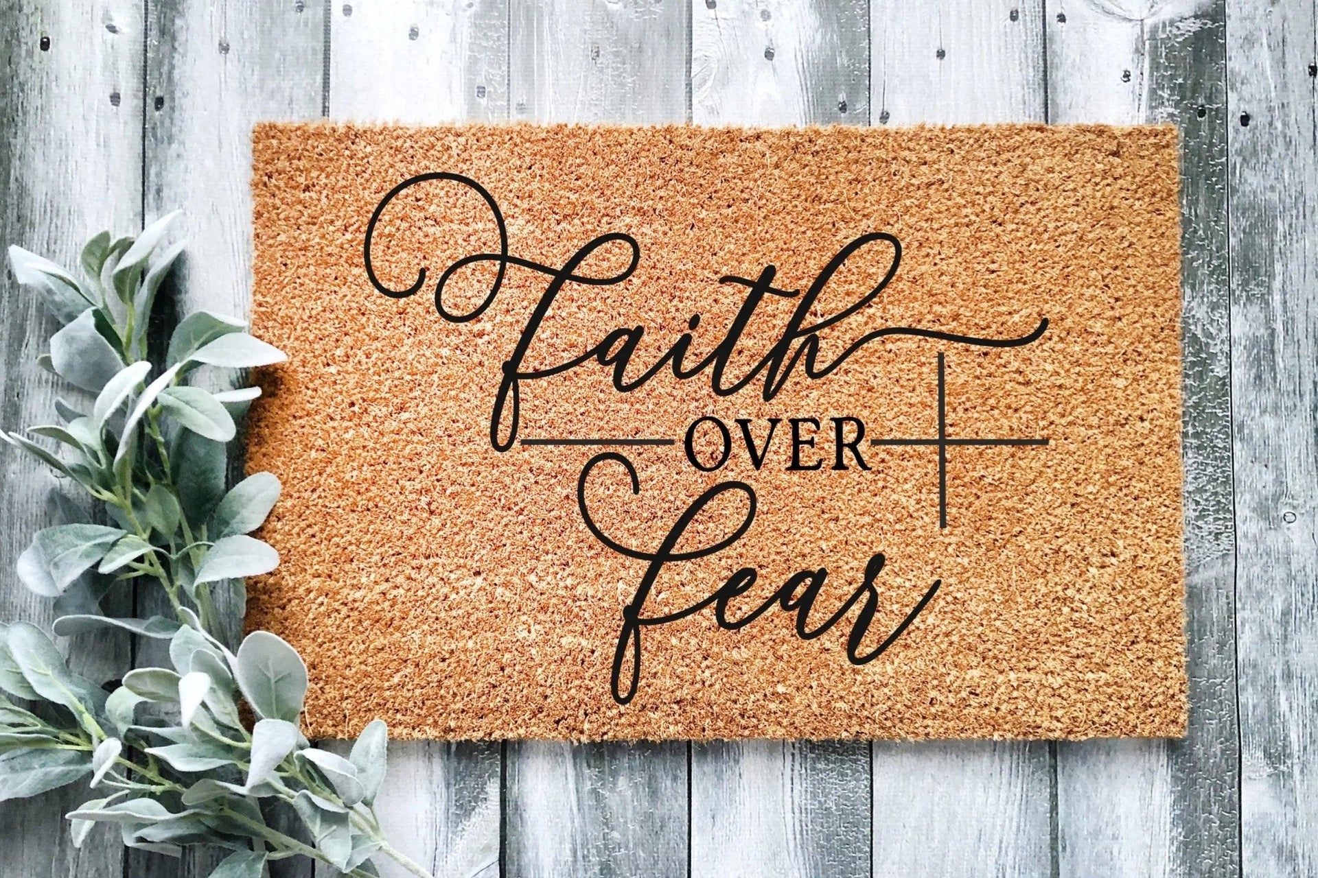 Faith Over Fear Minimalist Farmhouse Coir Doormat