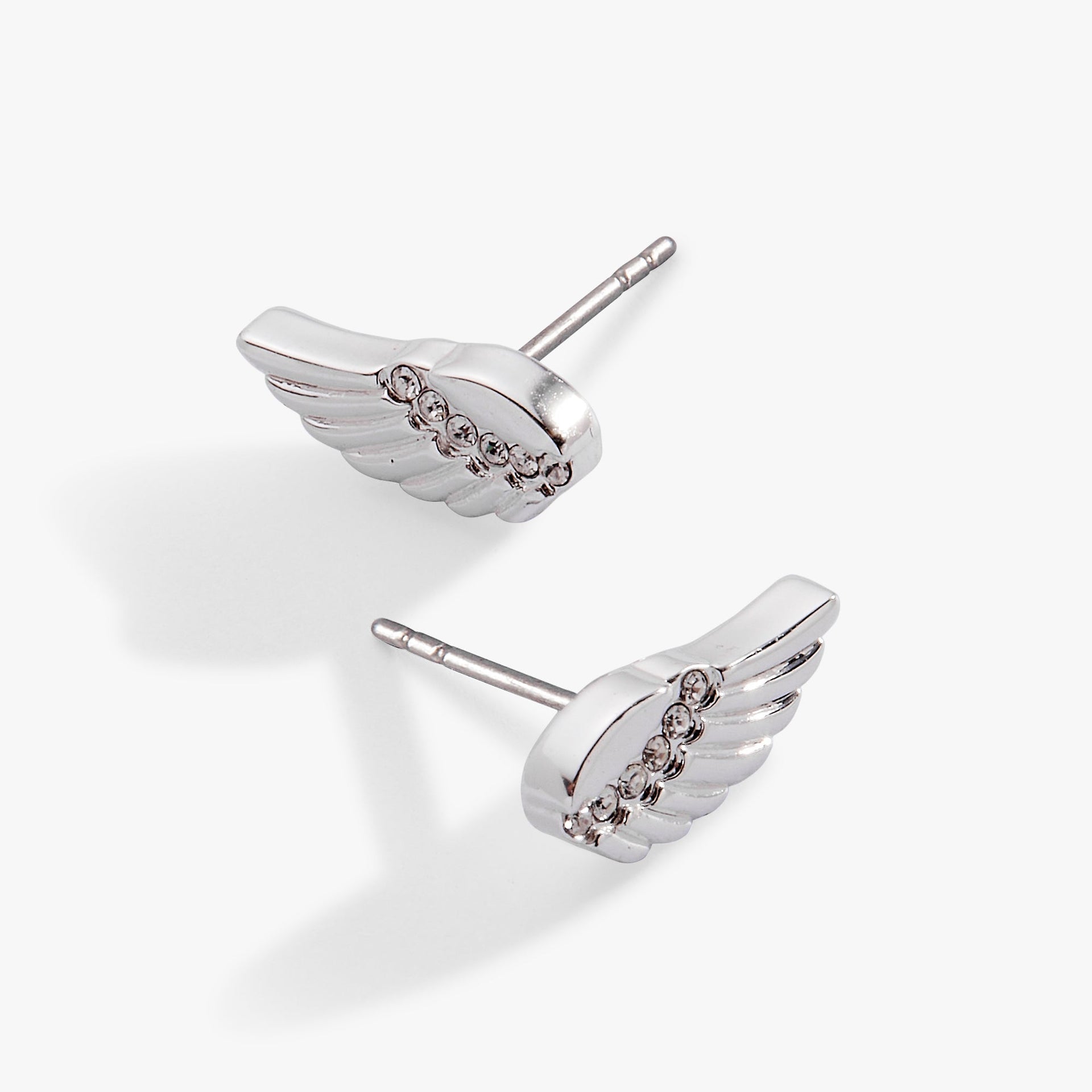 Faith Wing Stud Earrings in Silver with Clear Crystal Accents