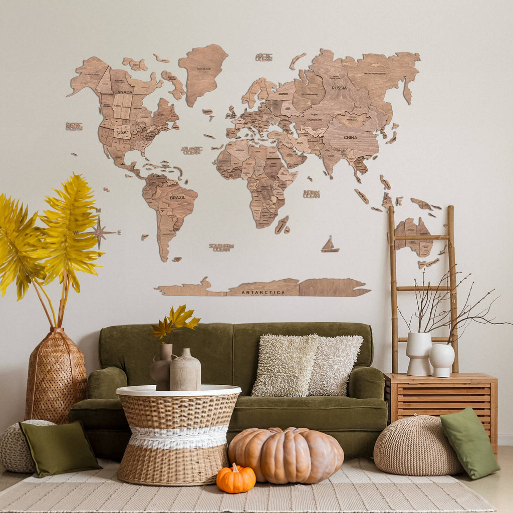 Minimalist wooden Thanksgiving wall art featuring a contrast of light and dark wood.
