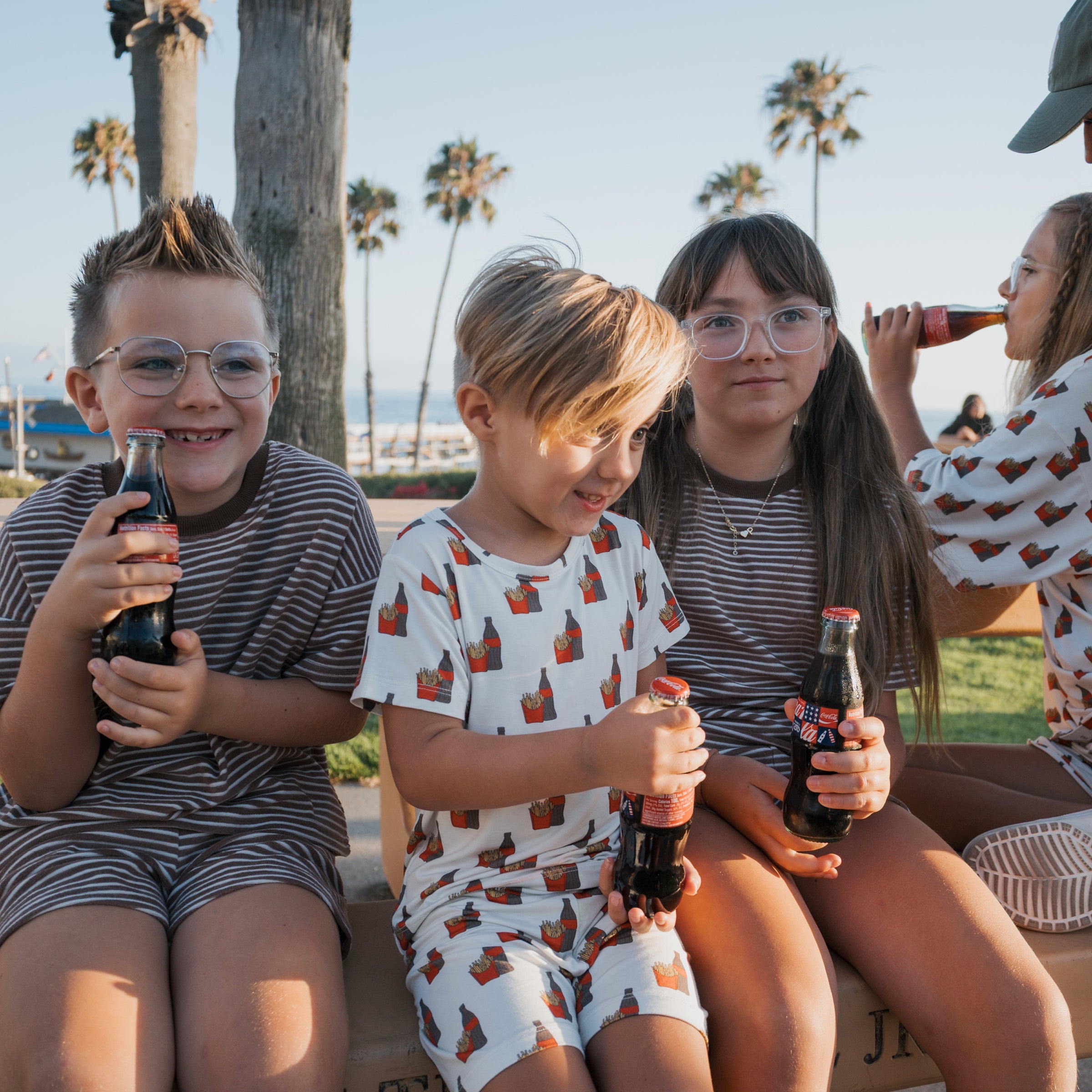 Child Terry Short Set in Cola Stripe Knit Playwear