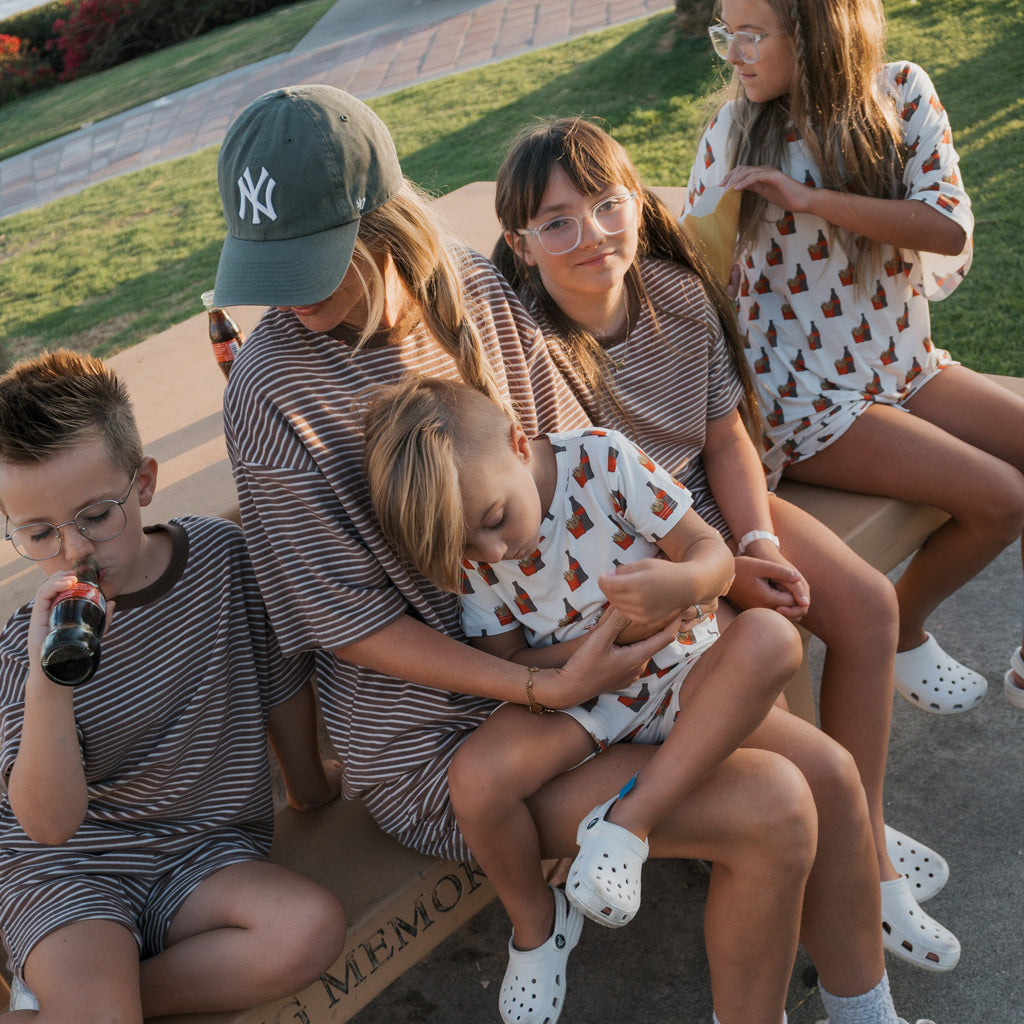 Child Terry Short Set in Cola Stripe Knit Playwear