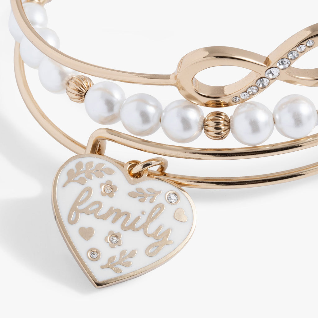 Family Bangle Set of 3 with Pearl and Crystal Pavé