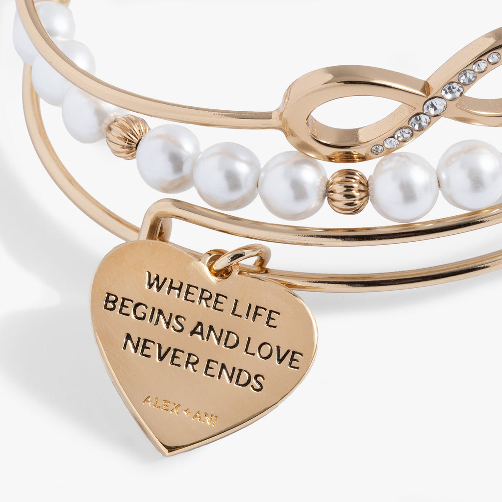 Family Bangle Set of 3 with Pearl and Crystal Pavé