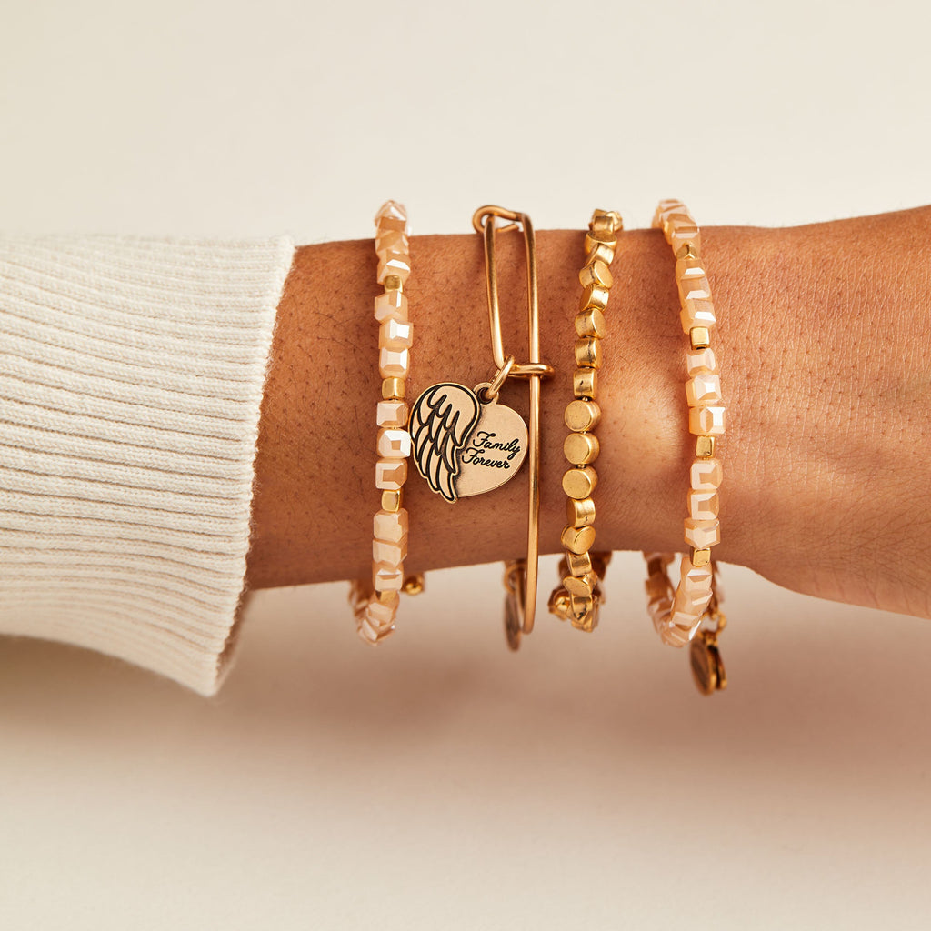 Family Forever Angel Wing Heart Charm Bangle Minimalist Style