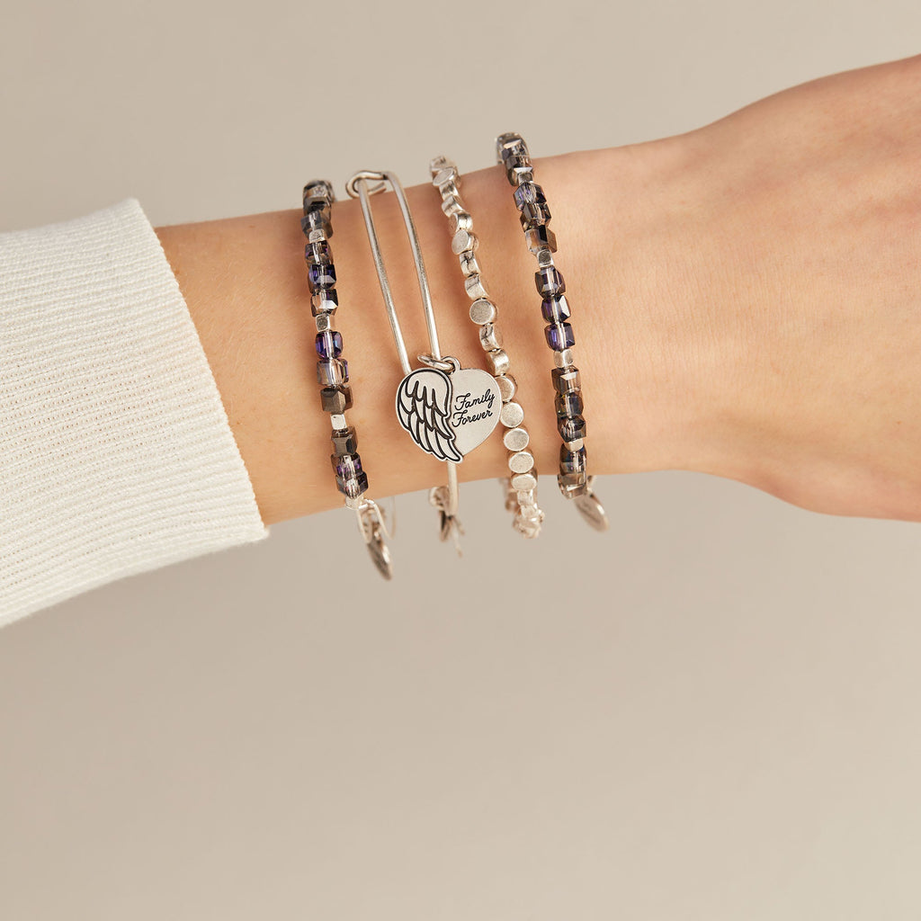 Family Forever Angel Wing Heart Charm Bangle Minimalist Style