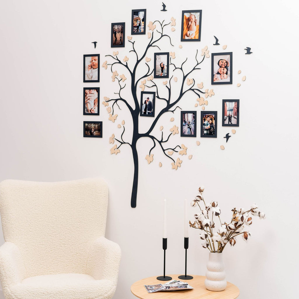Wooden Family Tree Origins wall art display for heritage photographs