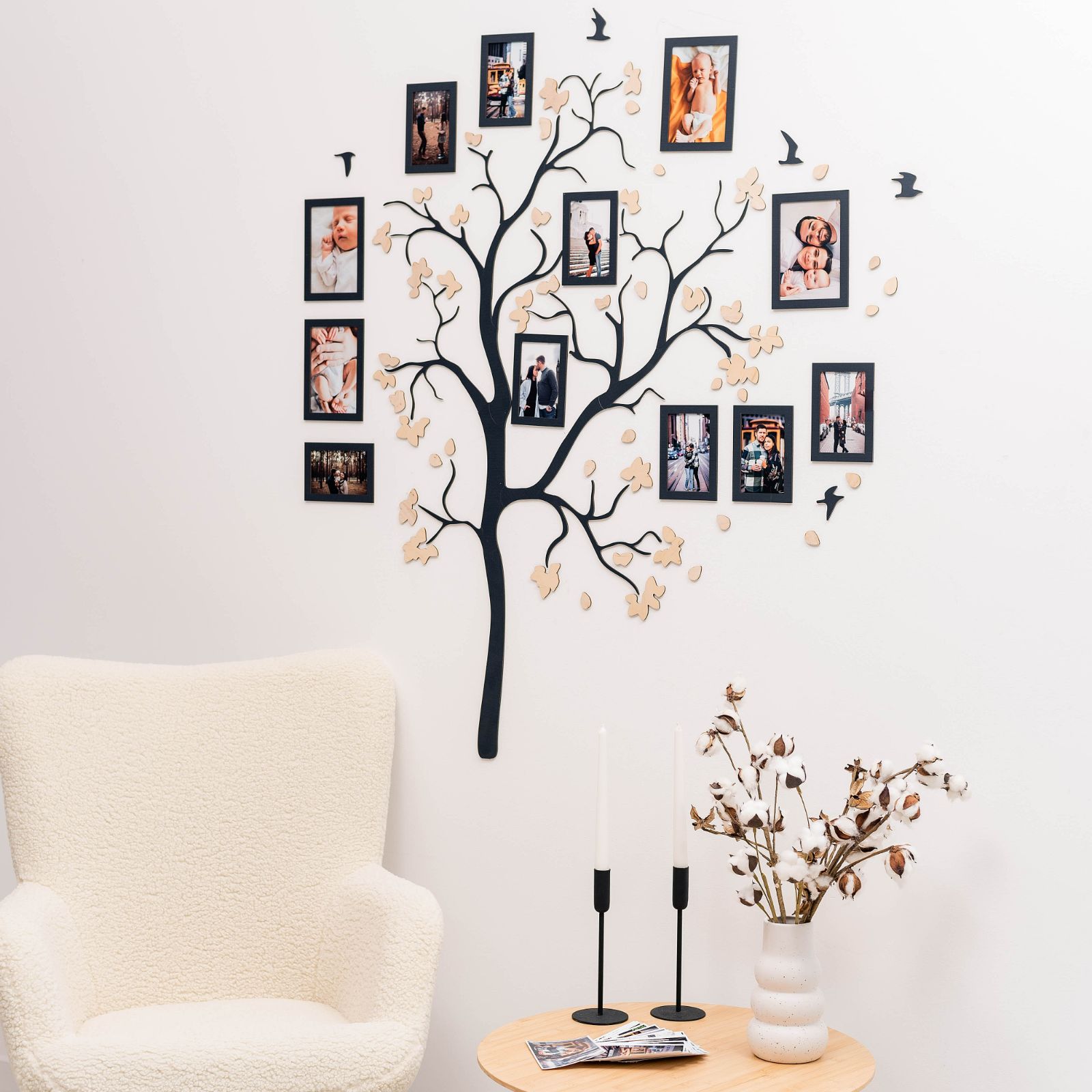 Wooden Family Tree Origins wall art display for heritage photographs