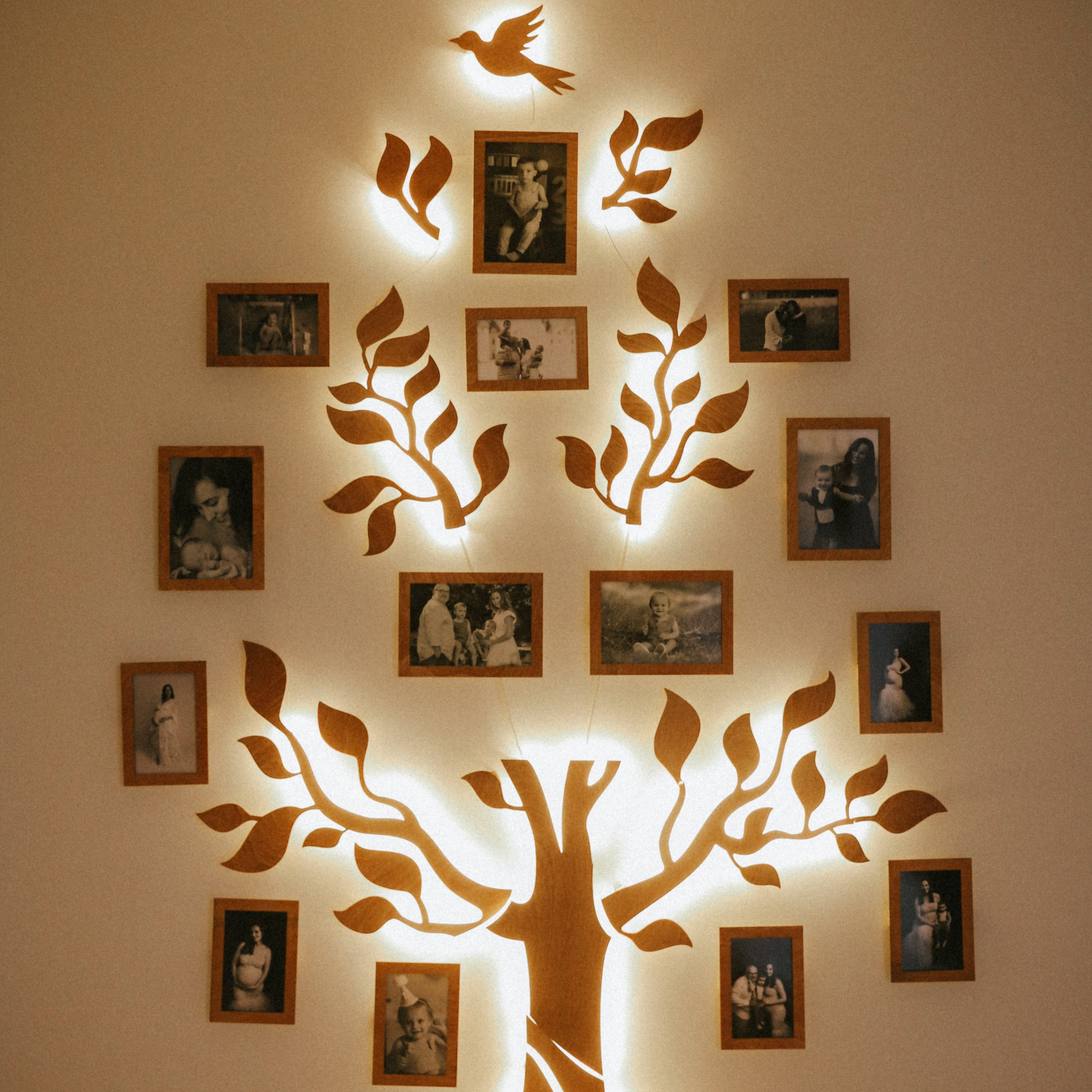 Nova Wooden LED Family Tree Wall Decor with Soft Glow Lighting