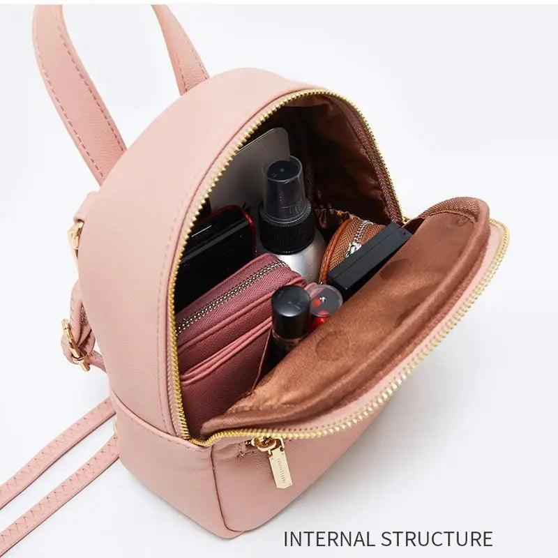 Women’s Mini Leather Backpack – Modern Lightweight Casual Shoulder Bag