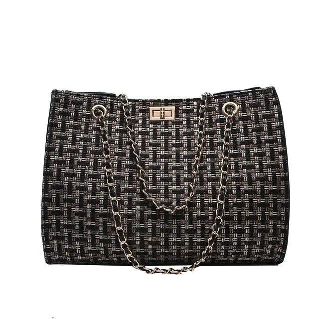 Geometric PU Leather Chain Shoulder Bag - Beige & Gold Crossbody